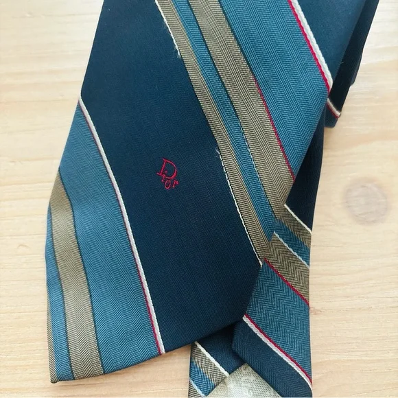 Christian Dior Navy Blue Gray Mens Designer Striped Luxury Vintage‎ Tie